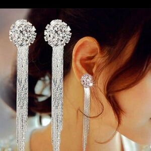 + Long Silver Diamond Tassel Earrings